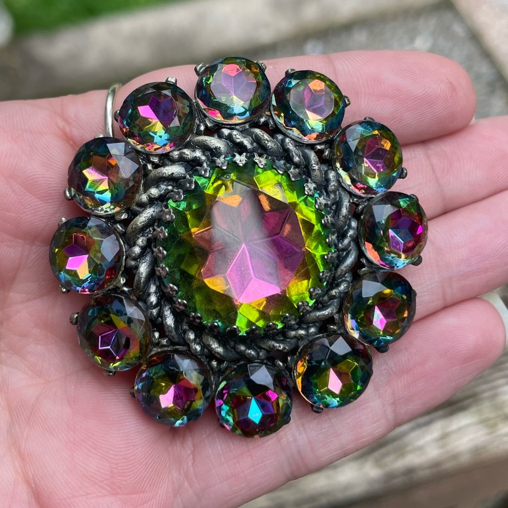 Schiaparelli Vintage Faux Watermelon Tourmaline Rhinestone Brooch
